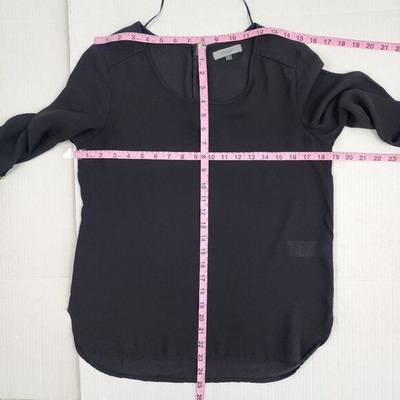 Apology London Black Top Blouse Back Gold Zip High-low Roll-tab Sleeve Size S - Picture 7 of 14